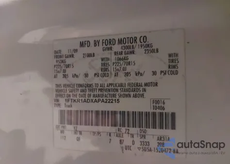 2010 Ford Ranger Xl/Xlt из США, поврежденный, VIN 1FTKR1ADXAPA22215